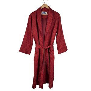 Vintage A Dong Mens Floral Luxurious Red Robe One Size Tie Bath Lounge